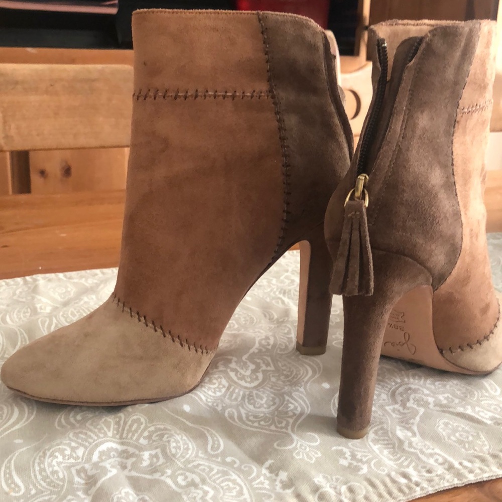 Joie patchwork booties. 4.5 inch heel.